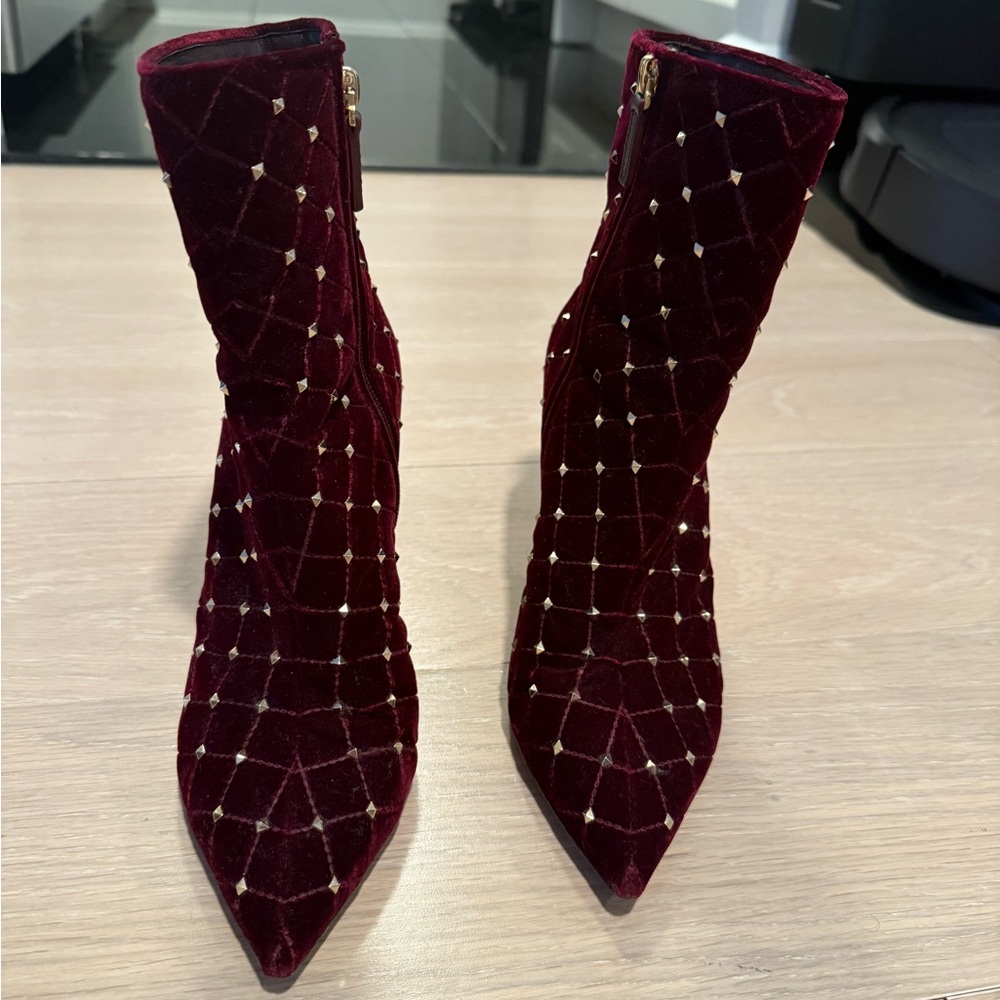 Valentino Burgundy Velvet Women's Booties